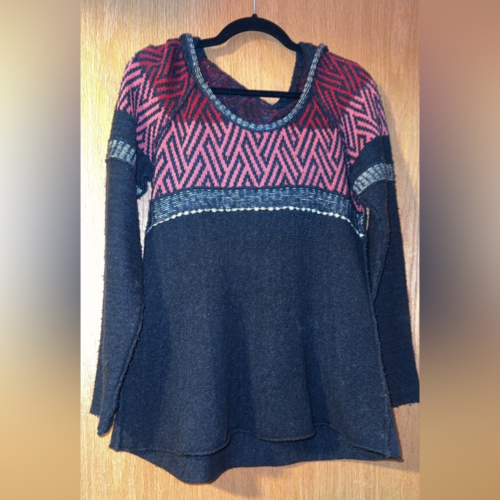 Free People Midnight Combo Fair Isle Hooded Knit Sweater